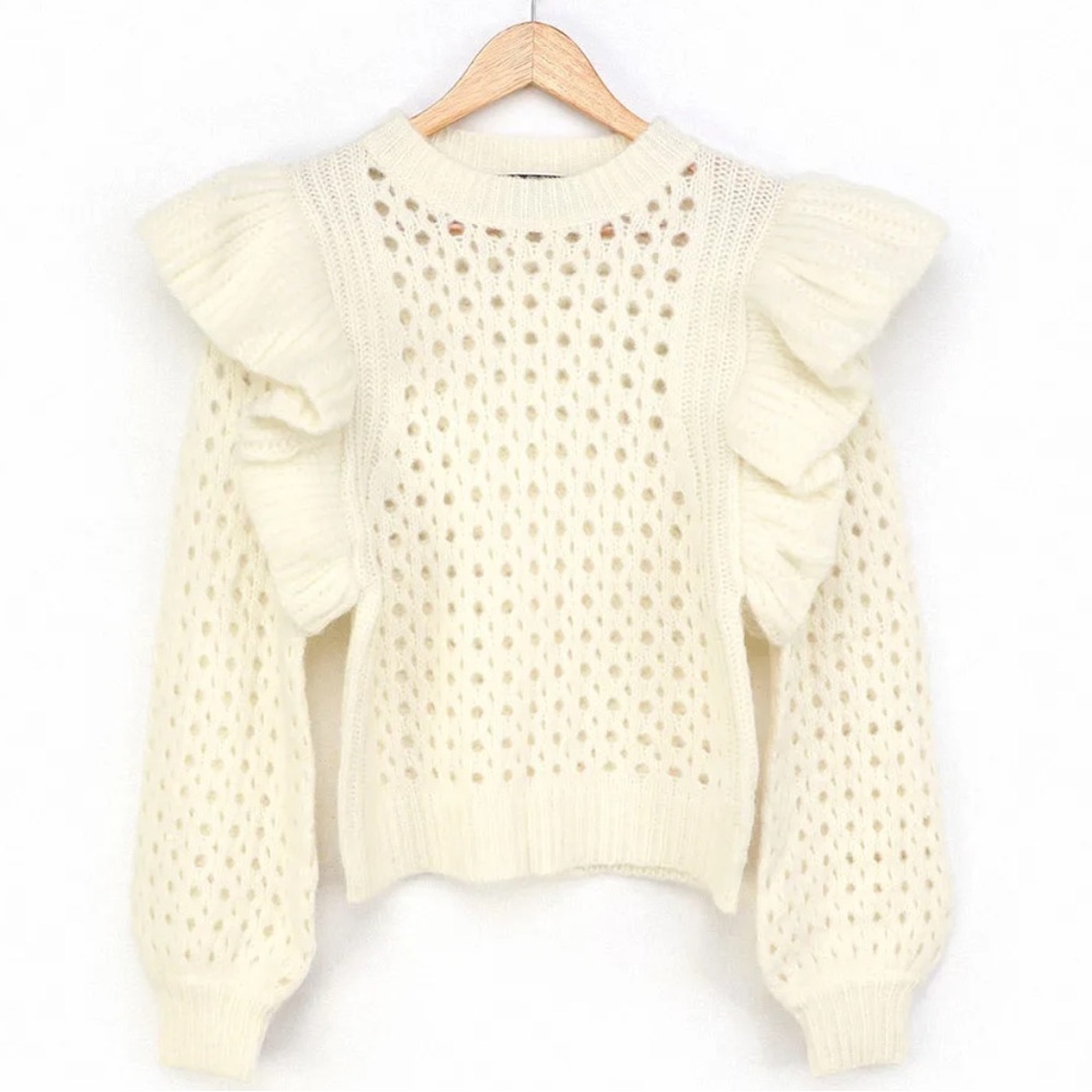 Lula’s White Knit Ruffle Sweater NWT Sz X-Large